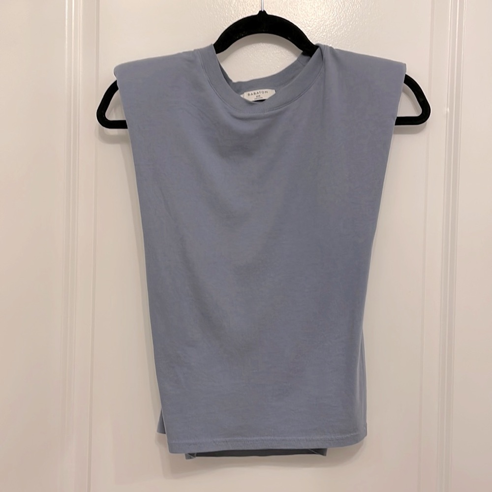 Aritzia dusty blue and white shoulder pad tank